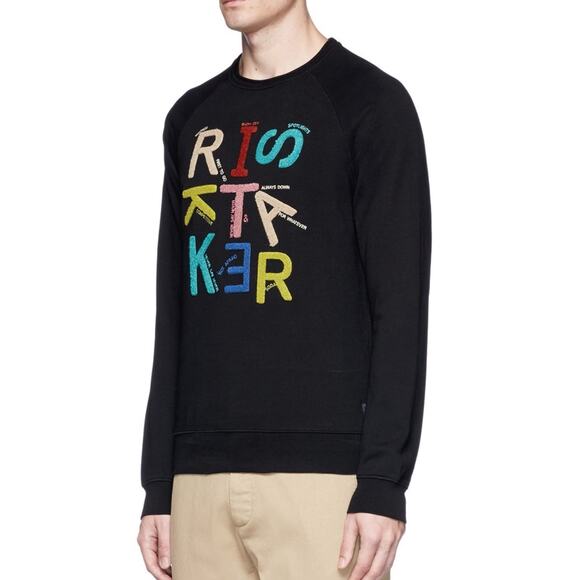 Scotch & Soda Risktaker Embroidered Sweatshirt Black Cotton French Terry Men's M - Picture 5 of 12